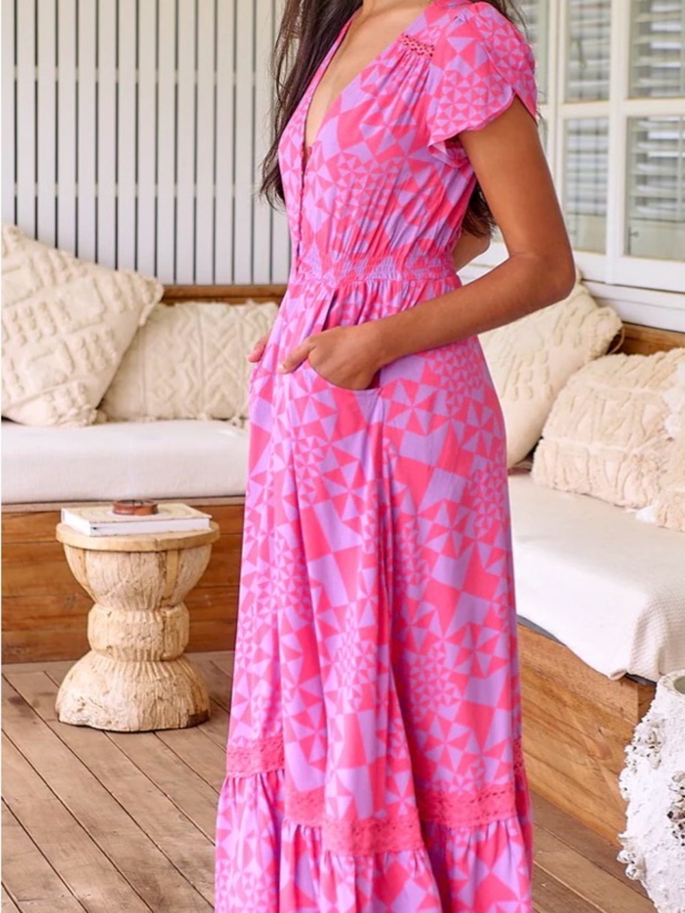 Jaase Pink & Lavender Geometric Midi Dress